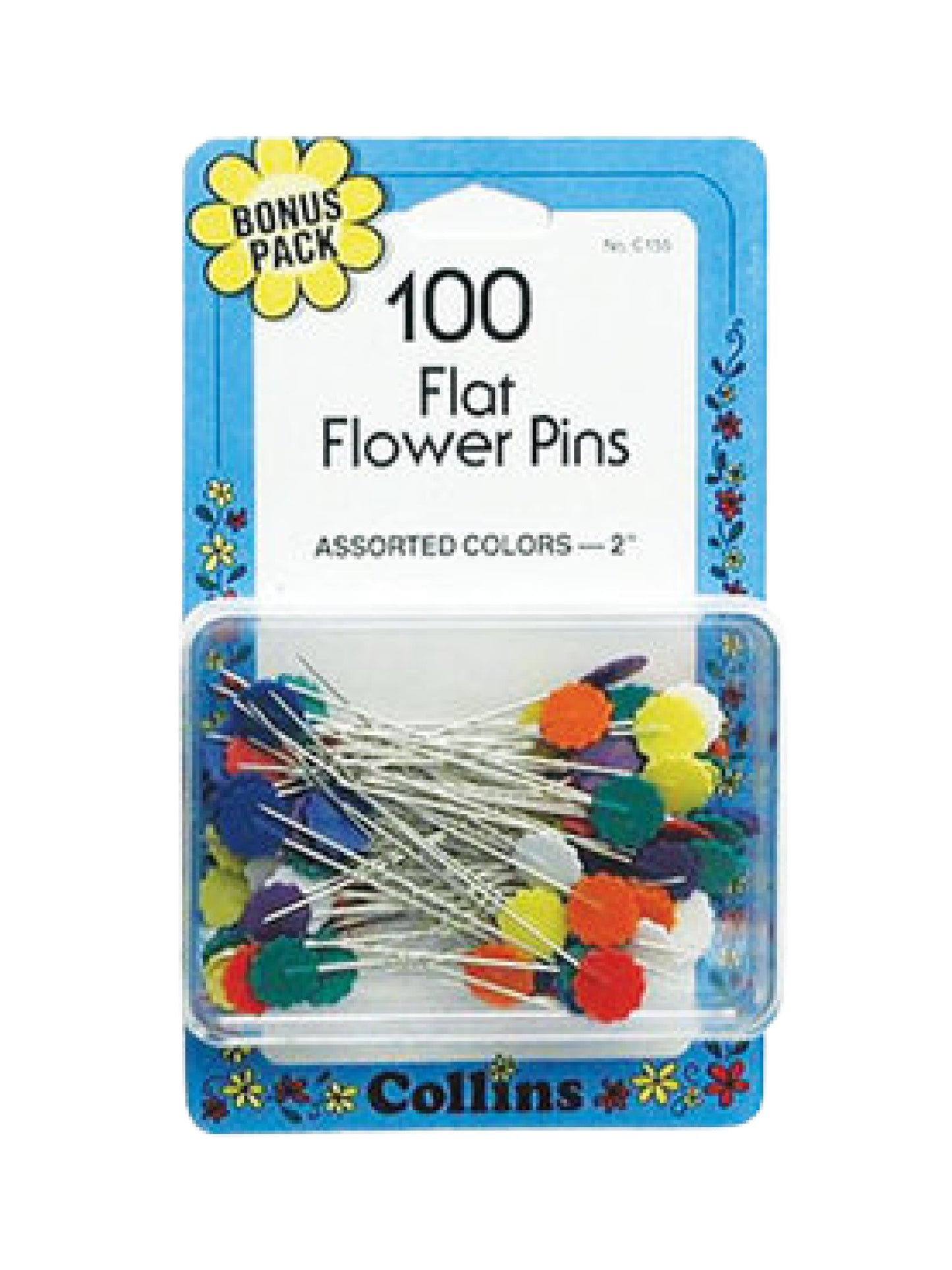 Collins Multi Colored Flat Flower Pins (50 Count) & (100 Count) - Nonna's Notions N' Sew On