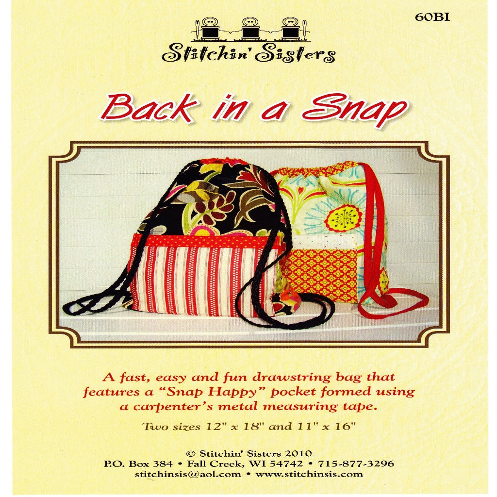 Back in a Snap Sewing Pattern - Nonna's Notions N' Sew On