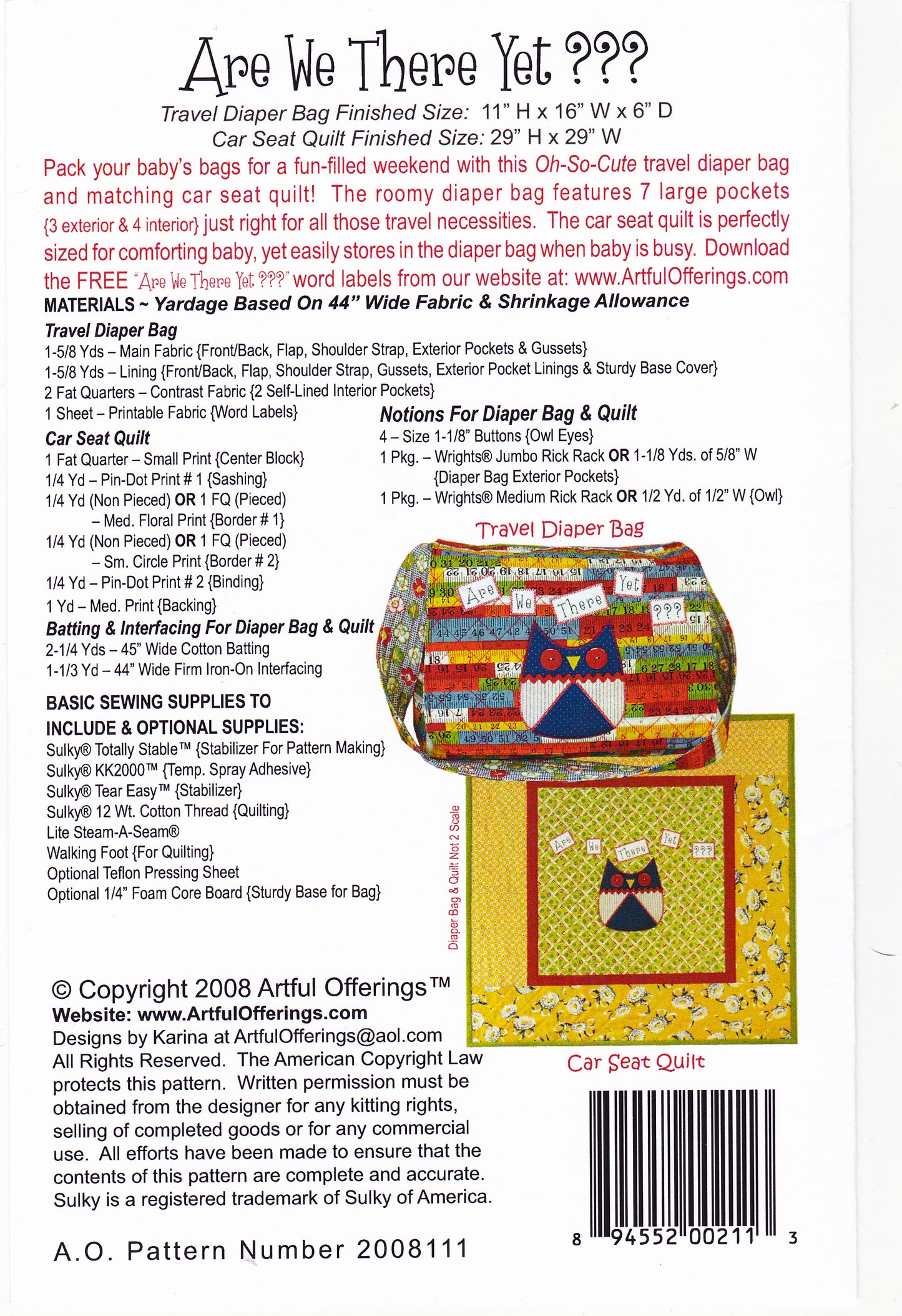 Are We There Yet? Quilt/Applique'/Sewing Pattern - Nonna's Notions N' Sew On