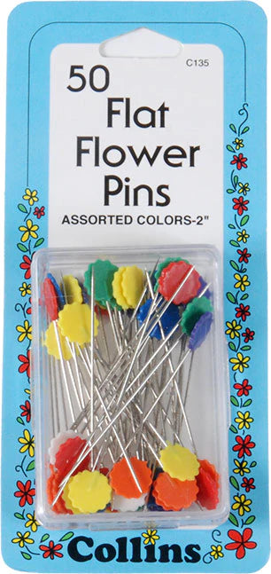 Collins Multi Colored Flat Flower Pins (50 Count) & (100 Count) - Nonna's Notions N' Sew On