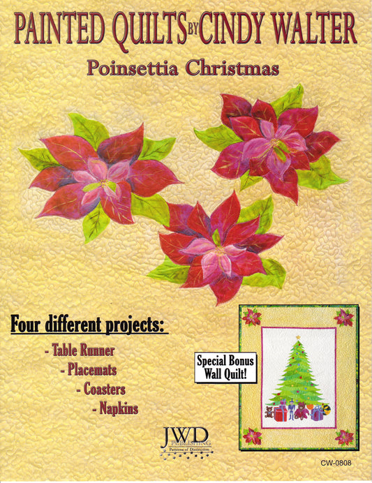 Poinsettia Christmas Table Runner, Placemats, Coasters, Napkins & Special Bonus Wall Hanging Quilt Pattern - Nonna's Notions N' Sew On