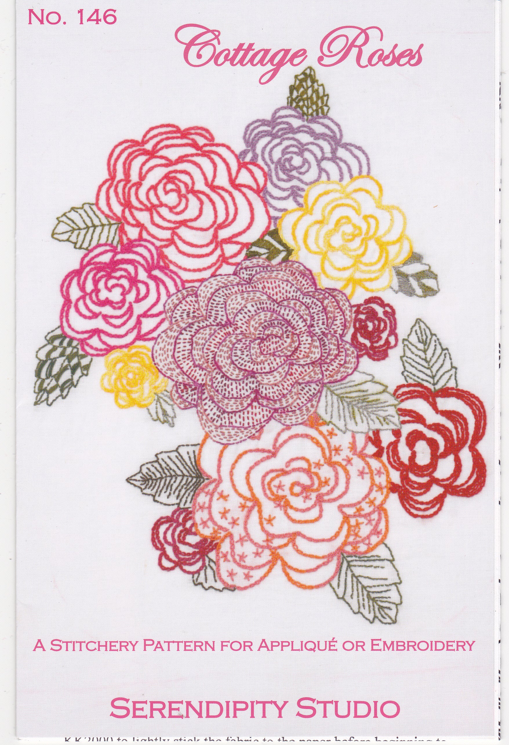 Cottage Roses Applique' or Hand Embroidery Pattern - Nonna's Notions N' Sew On