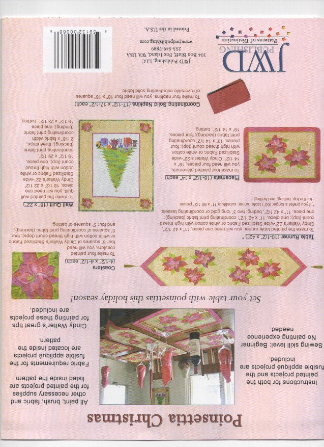 Poinsettia Christmas Table Runner, Placemats, Coasters, Napkins & Special Bonus Wall Hanging Quilt Pattern - Nonna's Notions N' Sew On